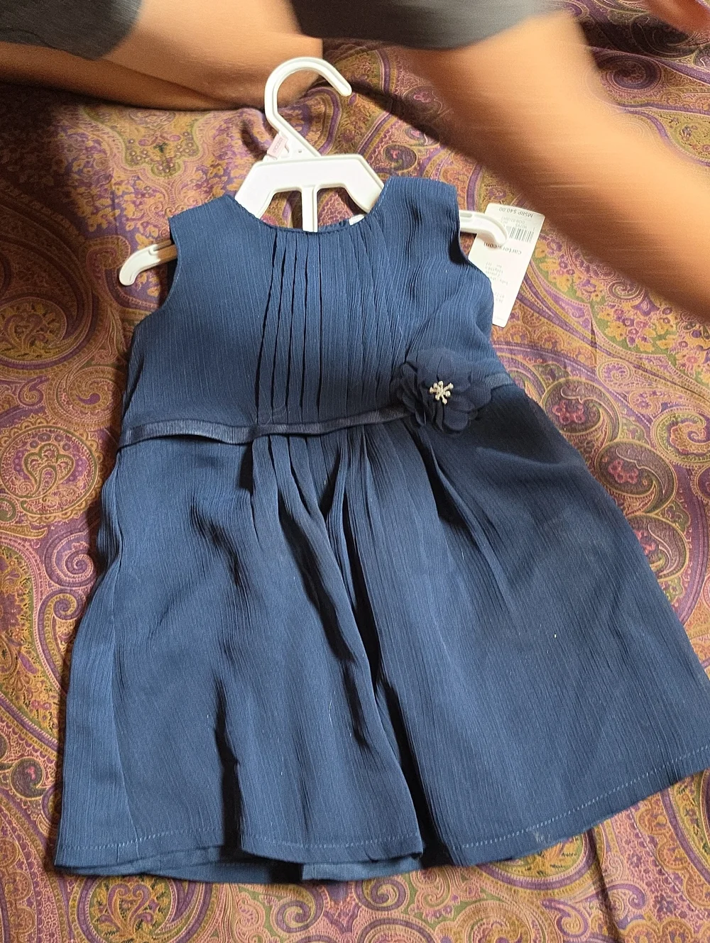 Carter's Navy Sleeveless Pleated Dress with Flower Accent